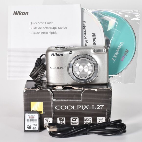 Nikon COOLPIX L27 Digital Camera 16.1MP 5x Optical Zoom HD Video 32GB SD - Picture 1 of 16